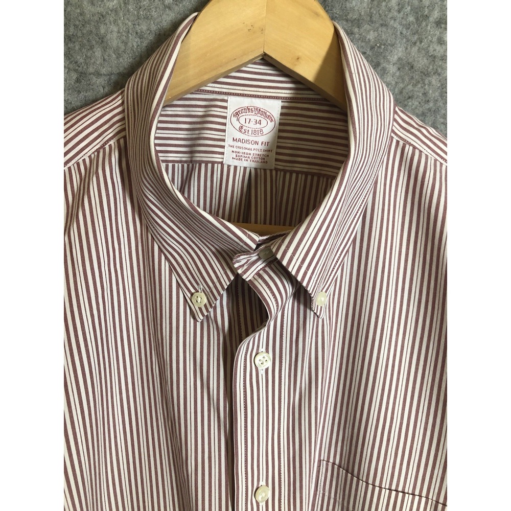 Brooks Brothers Mens Shirt 17-34 Madison Red Supima Non Iron Stretch Classic